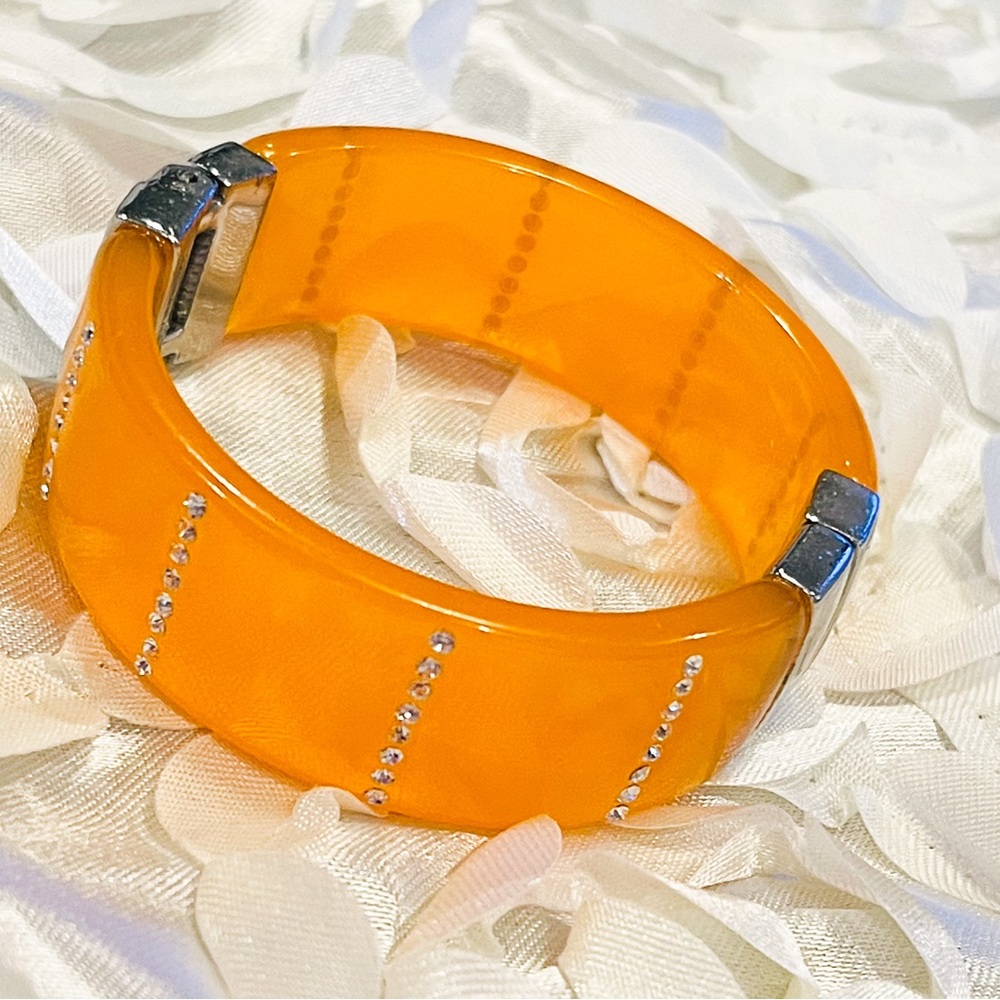 Orange Rhinestones Anne Taylor Cuff Bracelet Hinged Signed